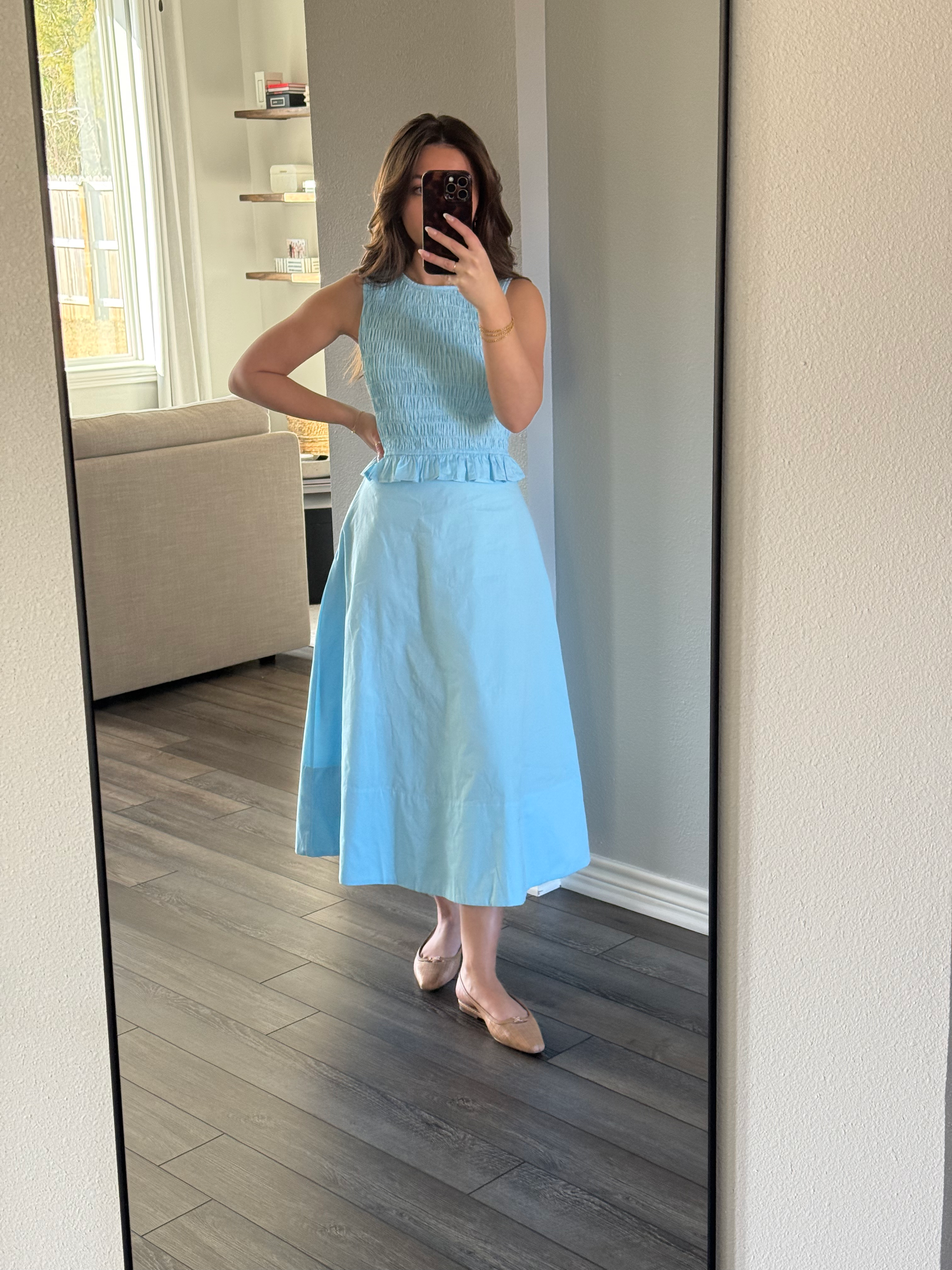 Light Blue Midi Skirt Set