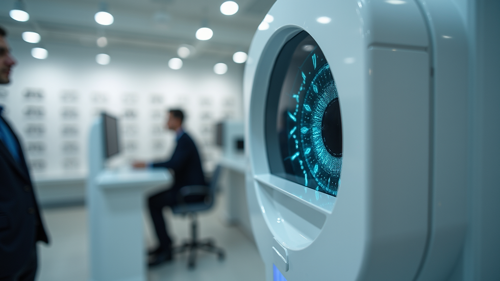 Close-up view of a digital eye exam machine in a modern optical store