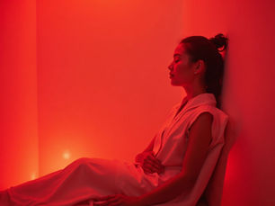 Person feeling calm during color therapy session