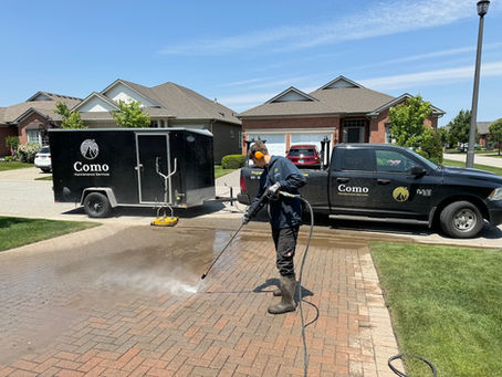 Pressure washing interlocking driveway