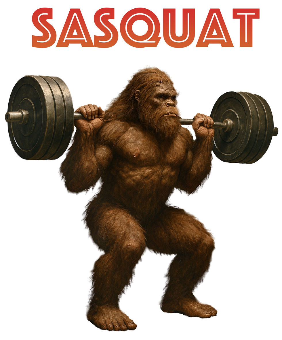 Sasquatch lifting weights squating