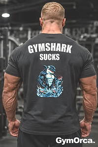 Muscular bodybuilder wearing a black t-shirt seen from the front and from behind