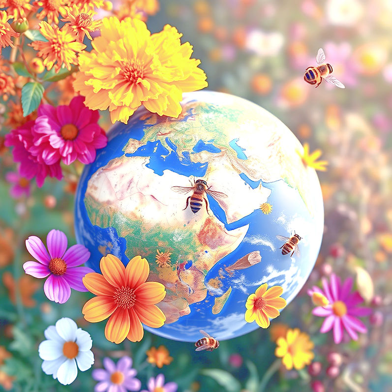 Google Earth with warm summer colors, fall colors, spring colors with flowers and bee's fl