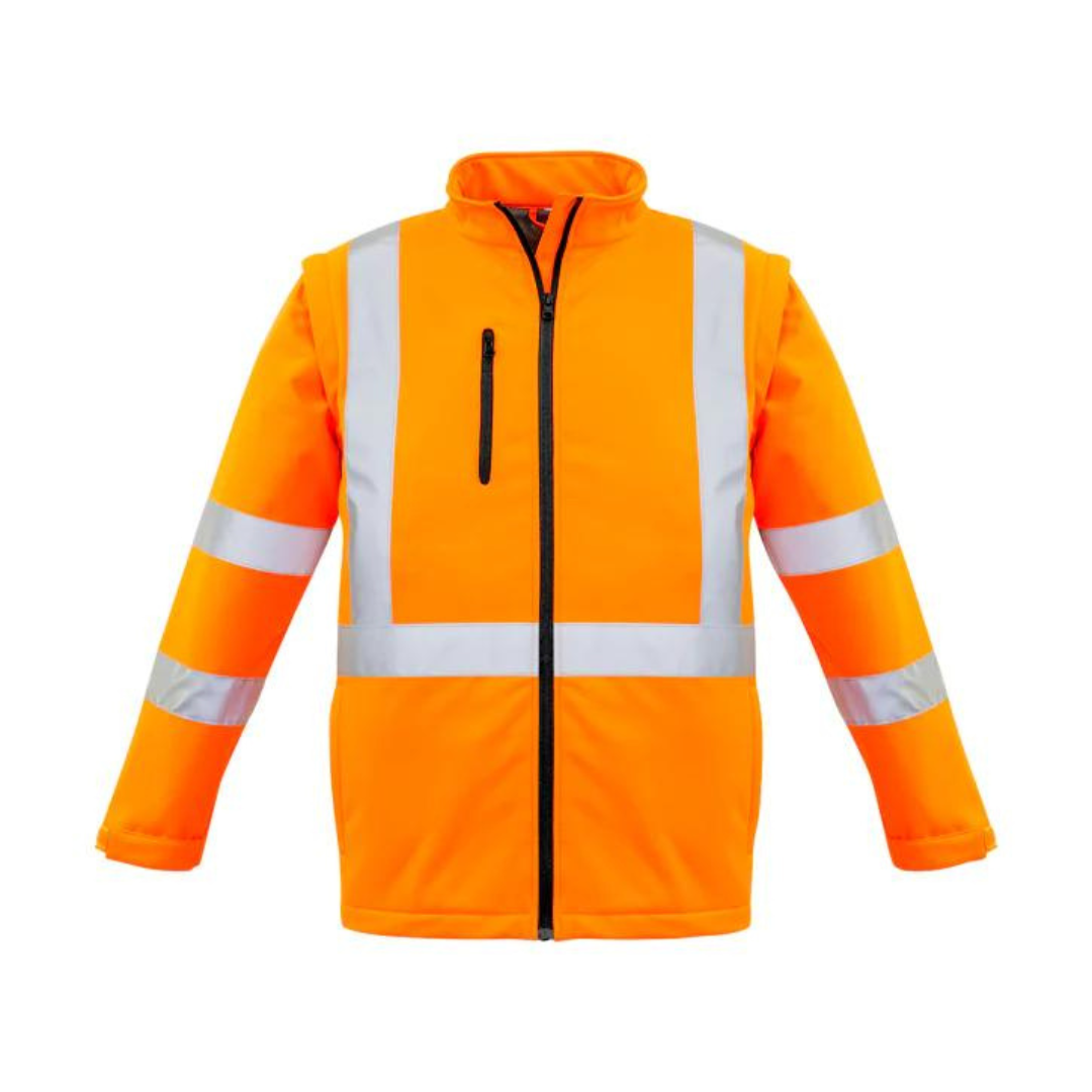 orange jacket with reflective tape