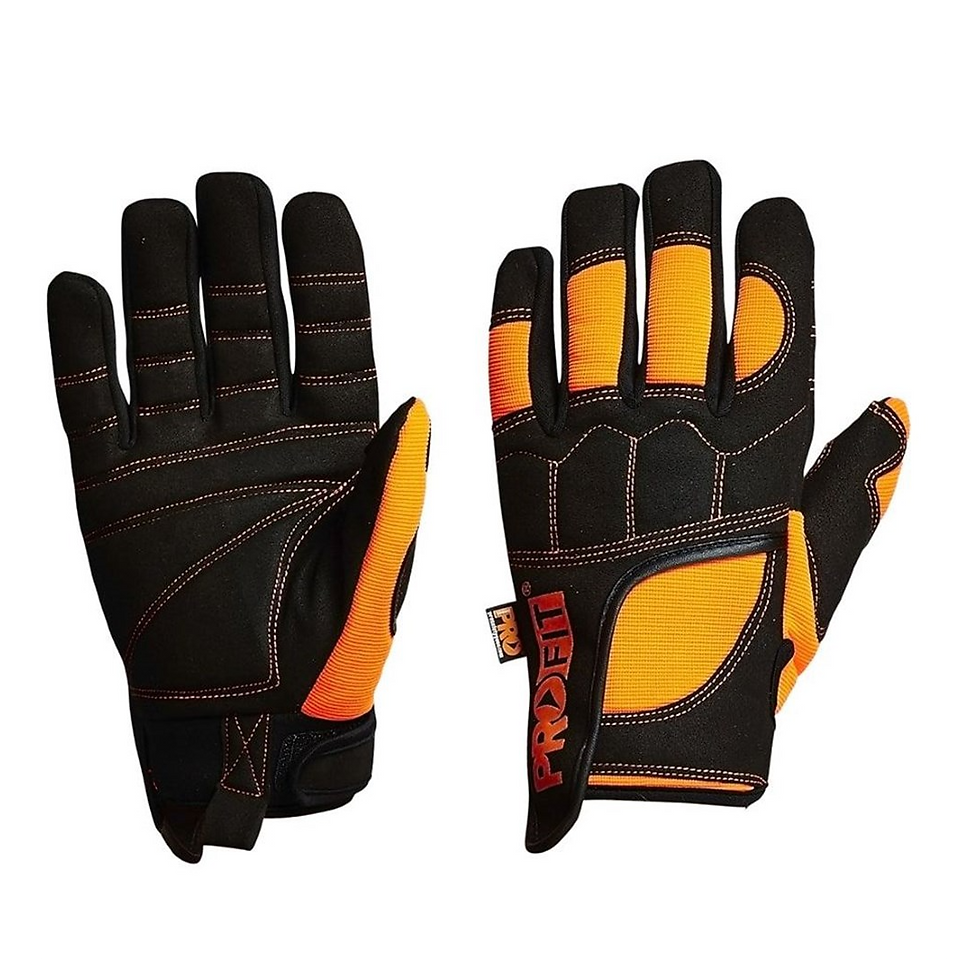 orange and black gloves