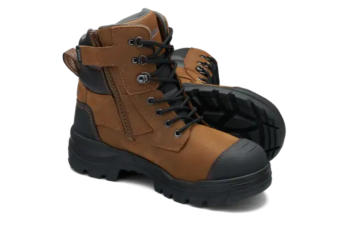 brown and black work boots