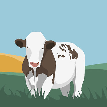 Illustration of a cow in a field