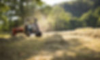 Tractor cutting grass in field