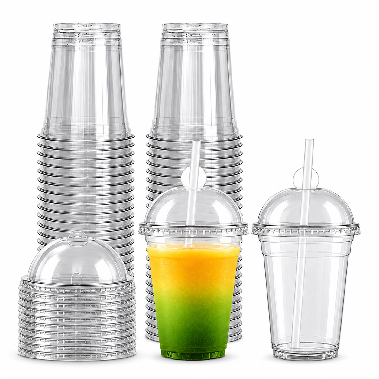 Vasos Desechables con Tapa Domo PET 12 oz Ultra Transparentes , 380ml 95x108mm