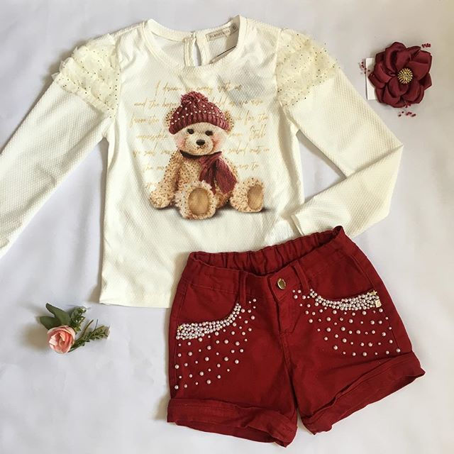 Conjunto Urso Cachecol Borgonha - Planet Kids