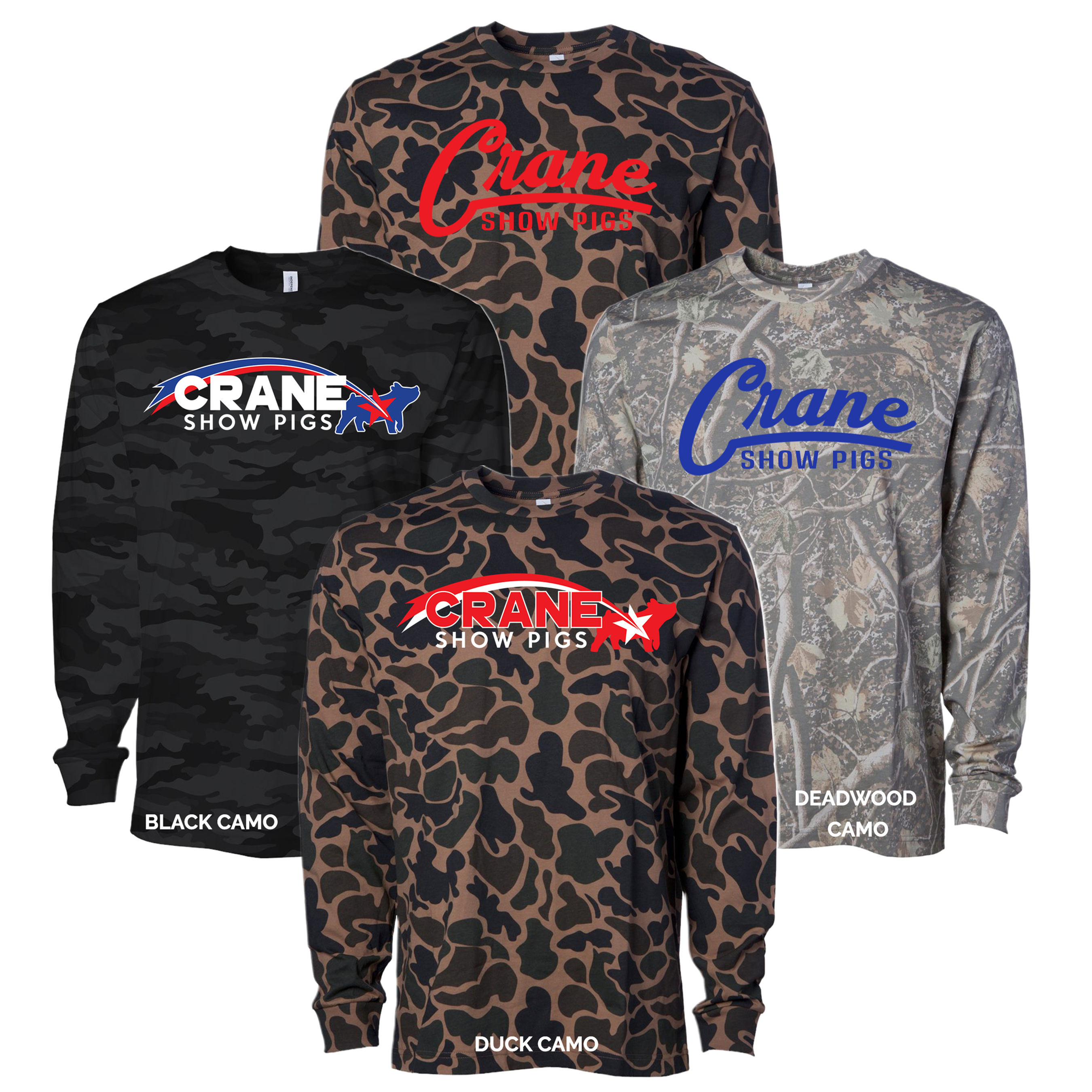 Crane Show Pigs Long Sleeve Camo Tee