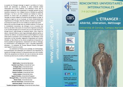 L'étranger: altérité, altération, métissage. Rencontres universitaires internationales, Corti, d