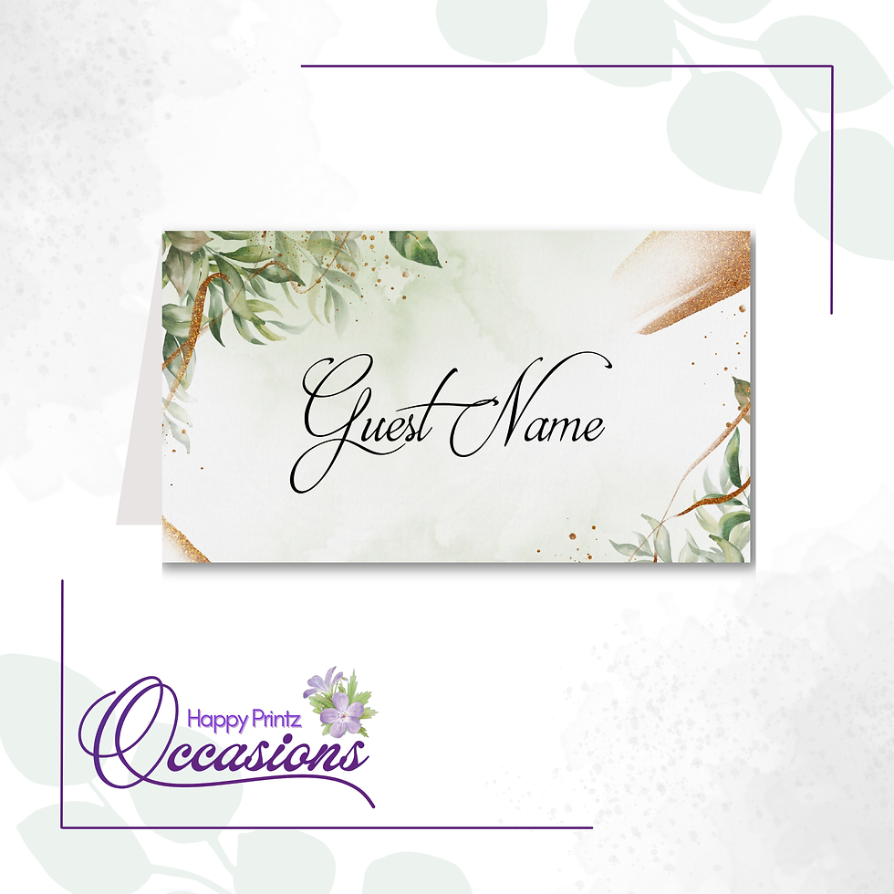 Green Leaves and Gold Floral - Place Card