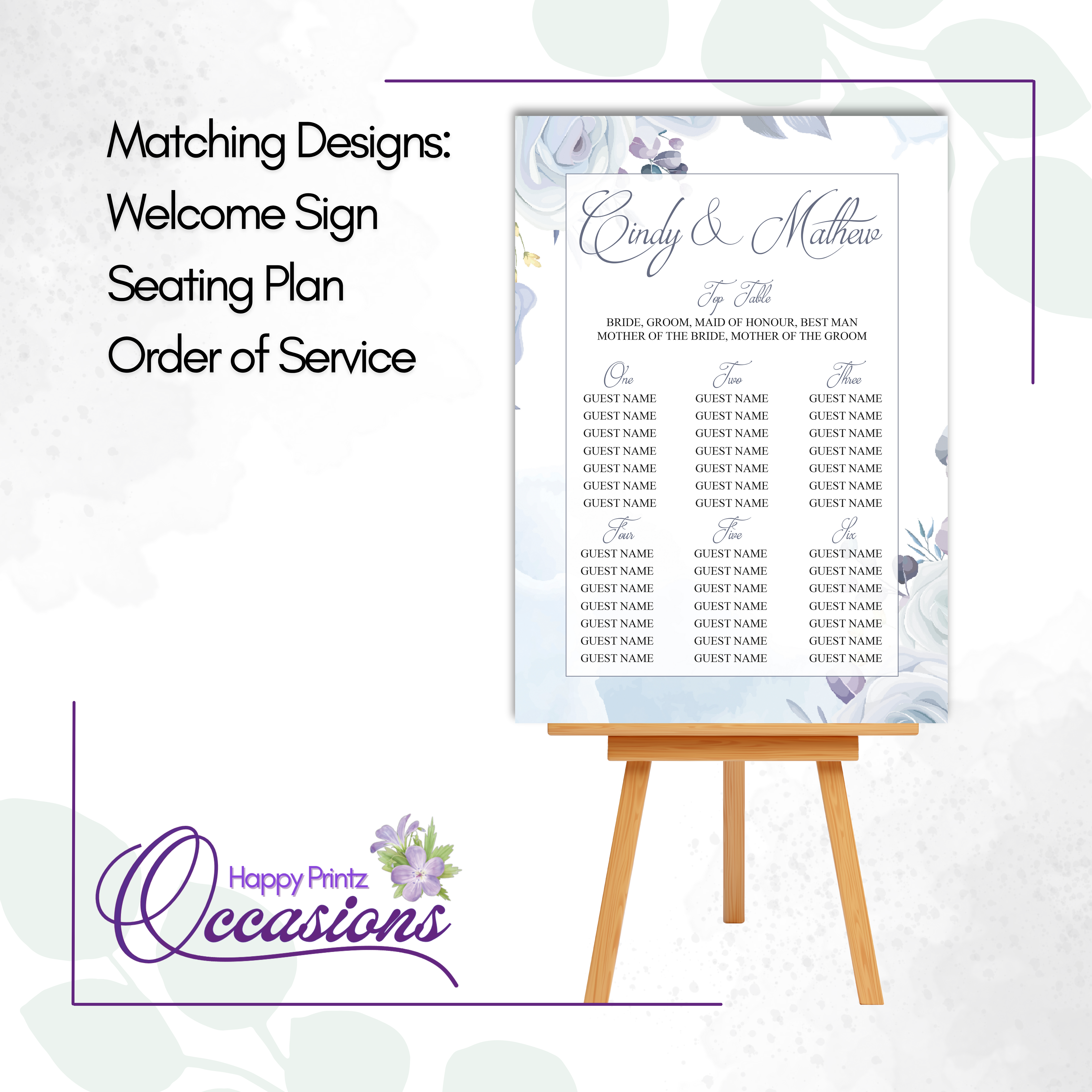 Blue and Purple Floral - Wedding Board