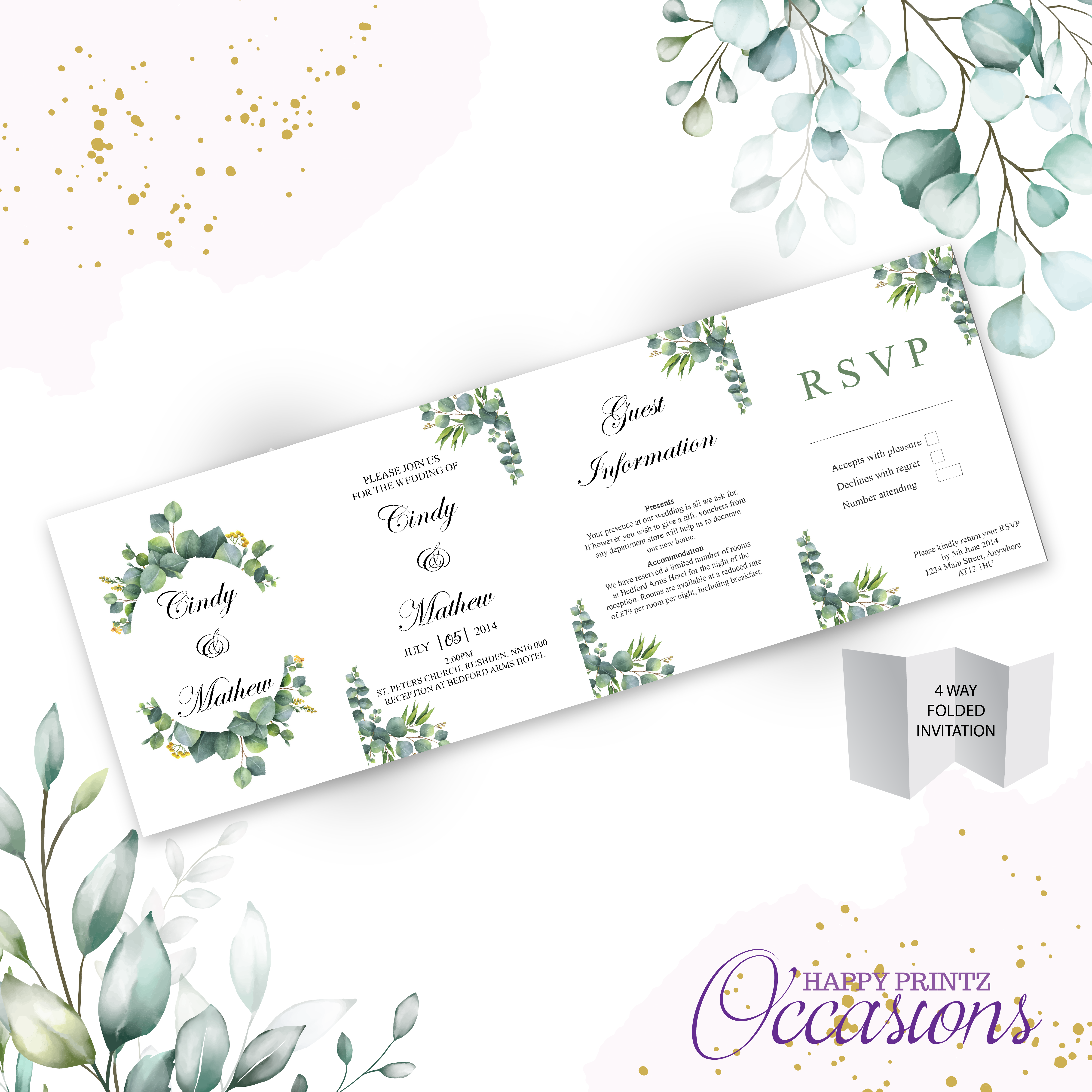 Concertina Wedding Invitation - Eucalyptus Floral