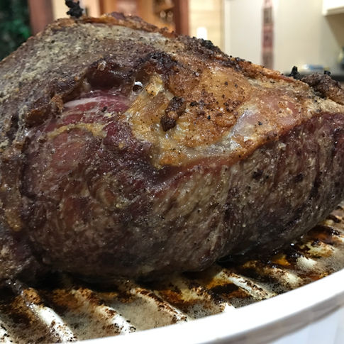 Roasted beef in roasting pan