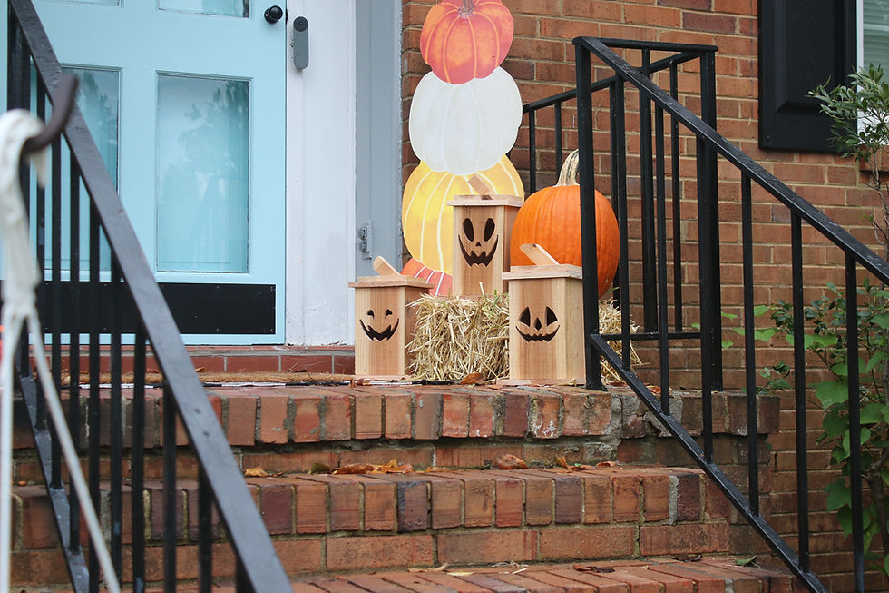 Three Wooden Jack-O-Lanterns
