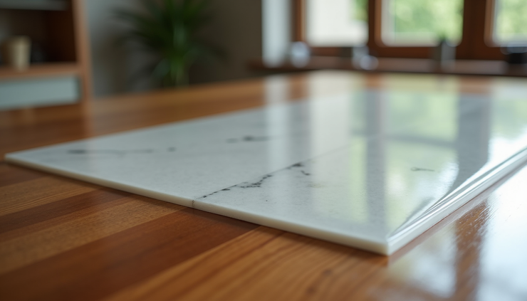 Vue rapprochée d’une surface en résine epoxy avec une finition brillante et épaisse