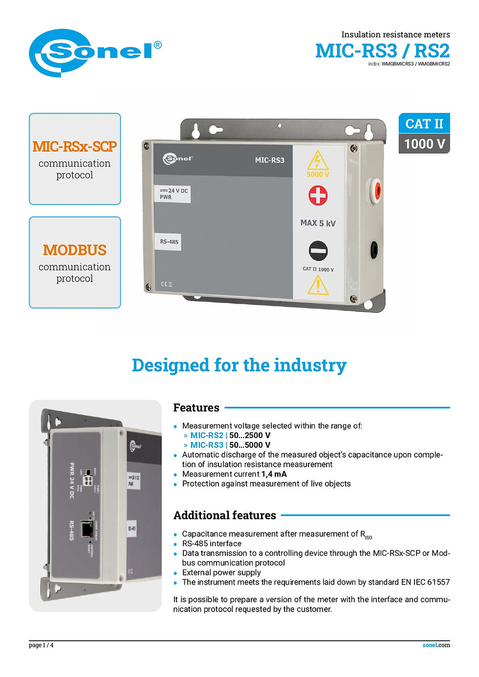 Thumbnail: The instrument is dedicated for companies and sites, in which continuous or random assessment of the insulation resistance is