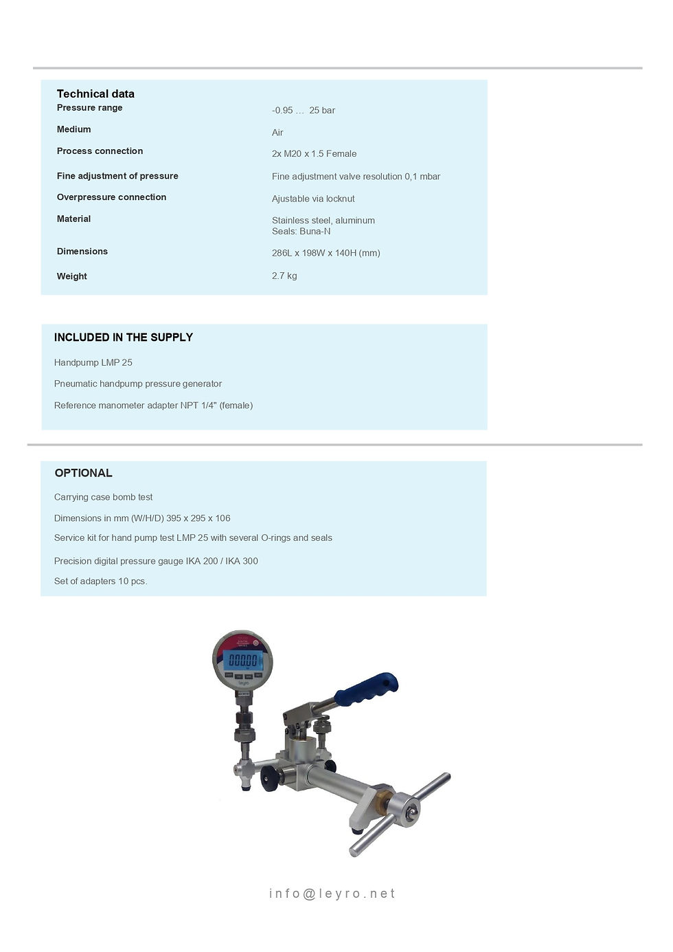 Thumbnail: Leyro Instruments LMP 25 Pneumatic Pressure Test Pump -0.950 bar to 25 bar