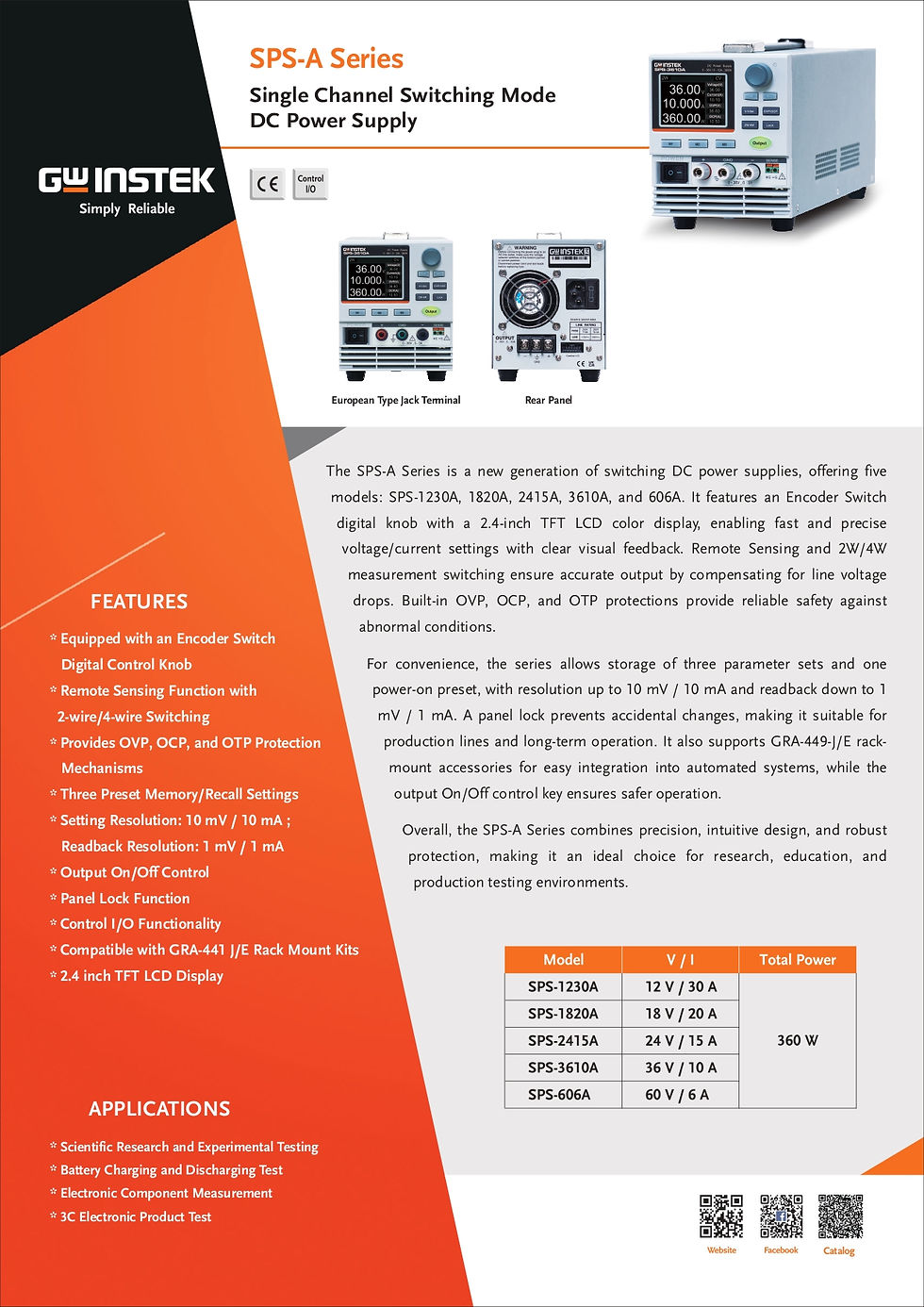 Thumbnail: GW Instek SPS-1820A Single Channel 360W DC Switching Power Supply 0-18V, 0-20A Features and Applications