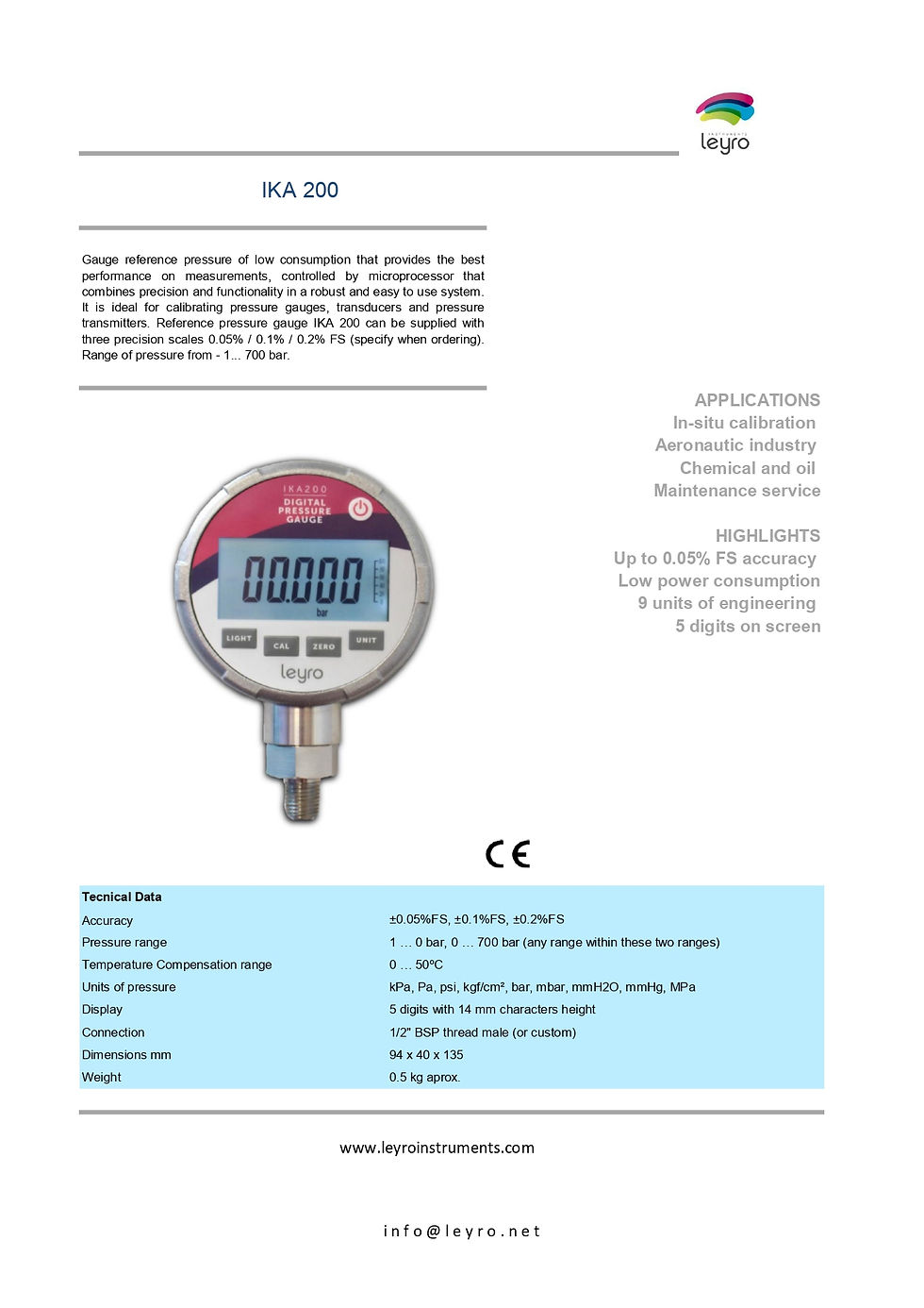 Thumbnail: Leyro Instruments IKA 200 Precision Digital Pressure Gauge Details