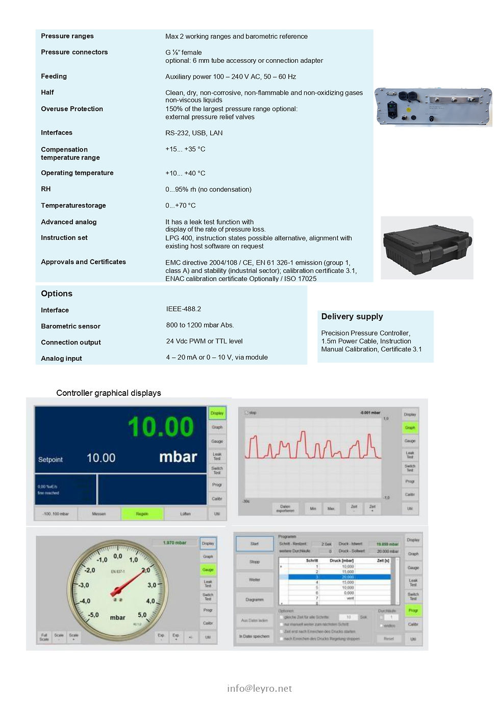 Thumbnail: Leyro Instruments LPG 400 Pneumatic Pressure Controller Technical details