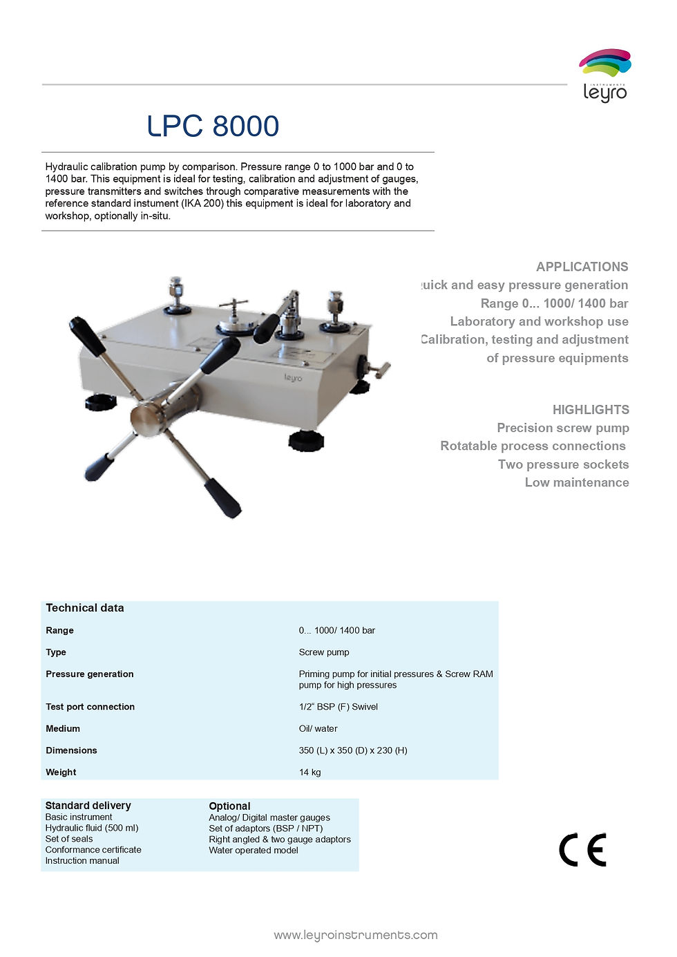 Thumbnail: Leyro Instruments LPC 8000 Comparison Calibration Pump Specifications