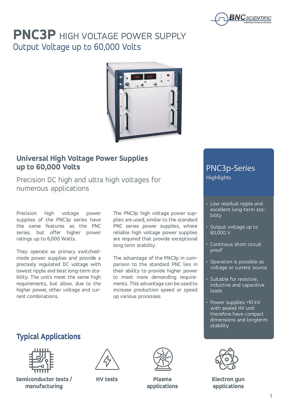 Thumbnail: Berkeley BNC PNC High Voltage Power Supply Output Voltage up to 300,000 Volts PNChp Description