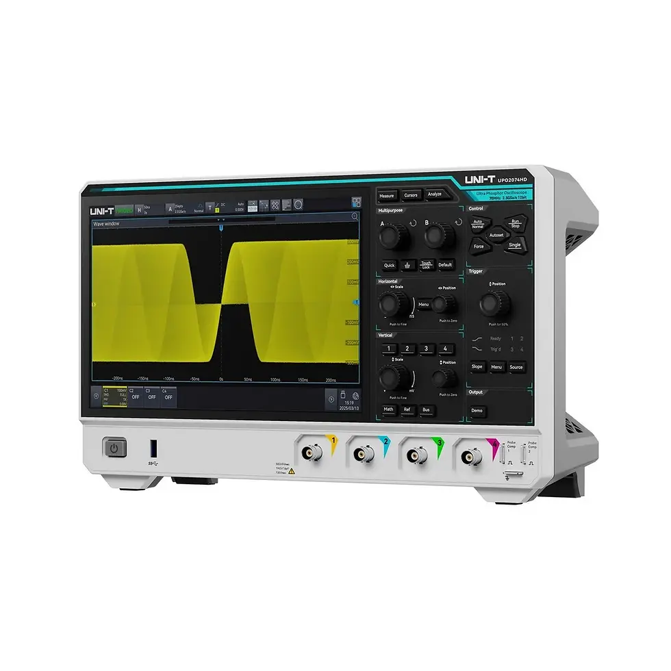 Thumbnail: approvals The UNI-T UPO2102HD is a 2-channel, 100 MHz digital oscilloscope that features 12-bit vertical resolution and a re