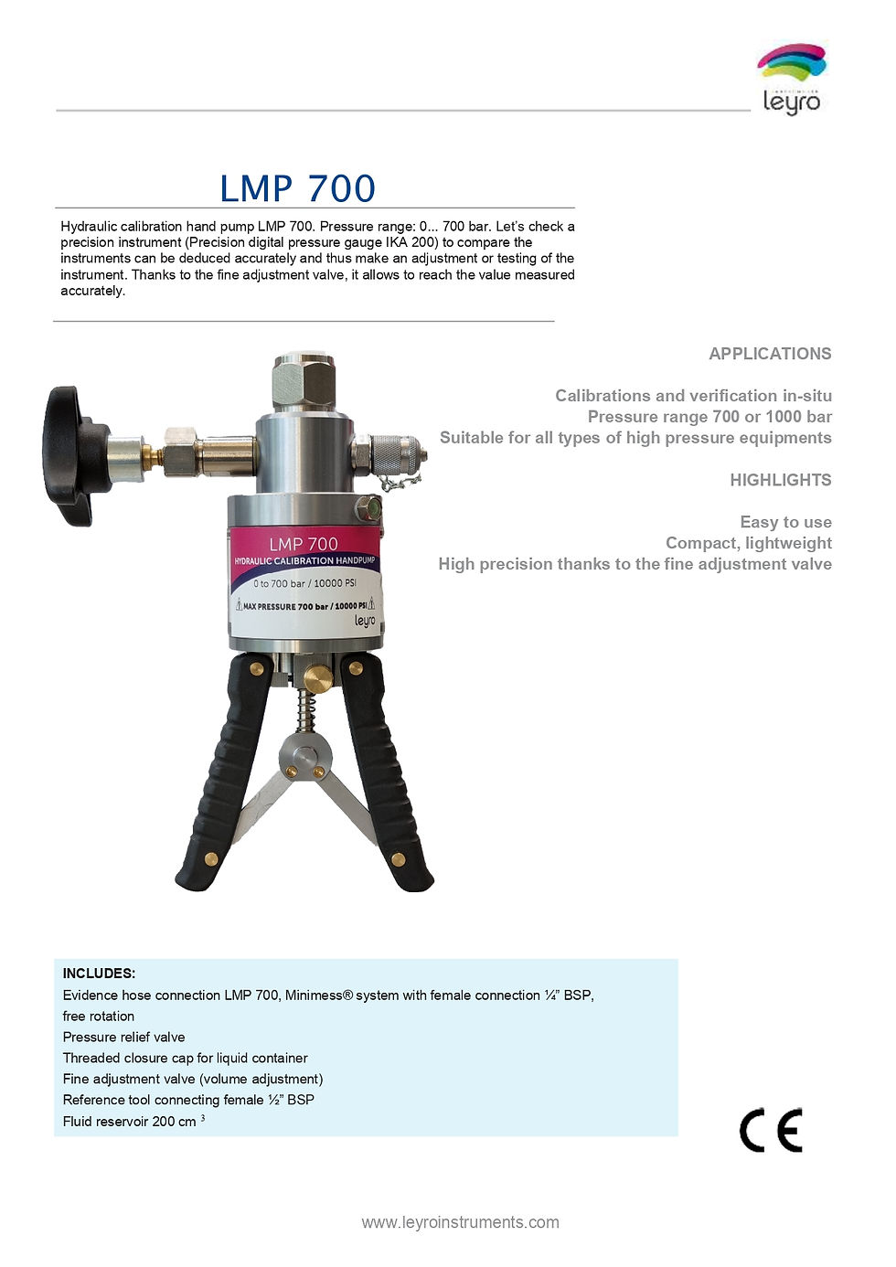 Thumbnail: Leyro Instruments LMP 700 Hydraulic Calibration Handpump Details