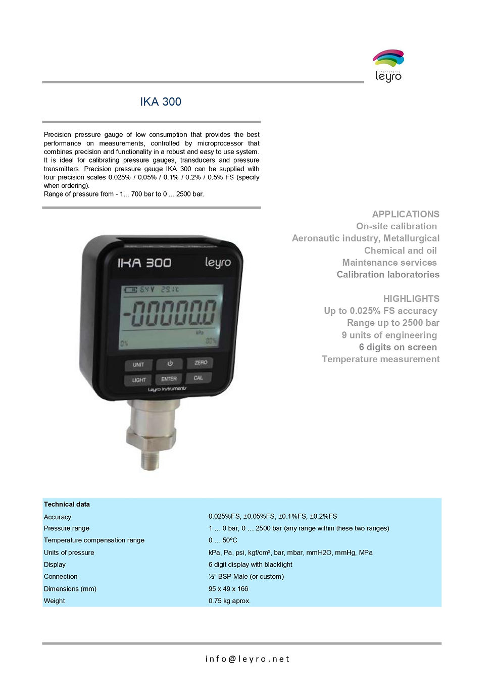 Thumbnail: Leyro Instruments IKA 300 Precision Digital Pressure Gauge Details