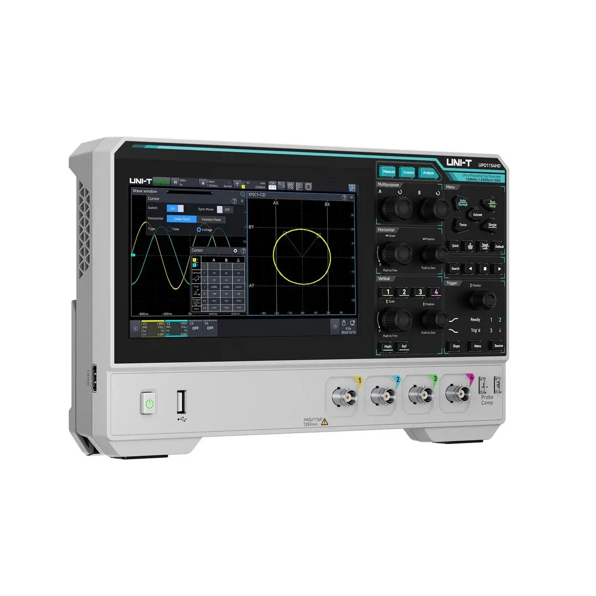 UPO1154HD 12-Bit 150MHz 4CThe UNI-T UPO1152HD is a 12-bit high-resolution oscilloscope designedh High Definition Oscilloscope