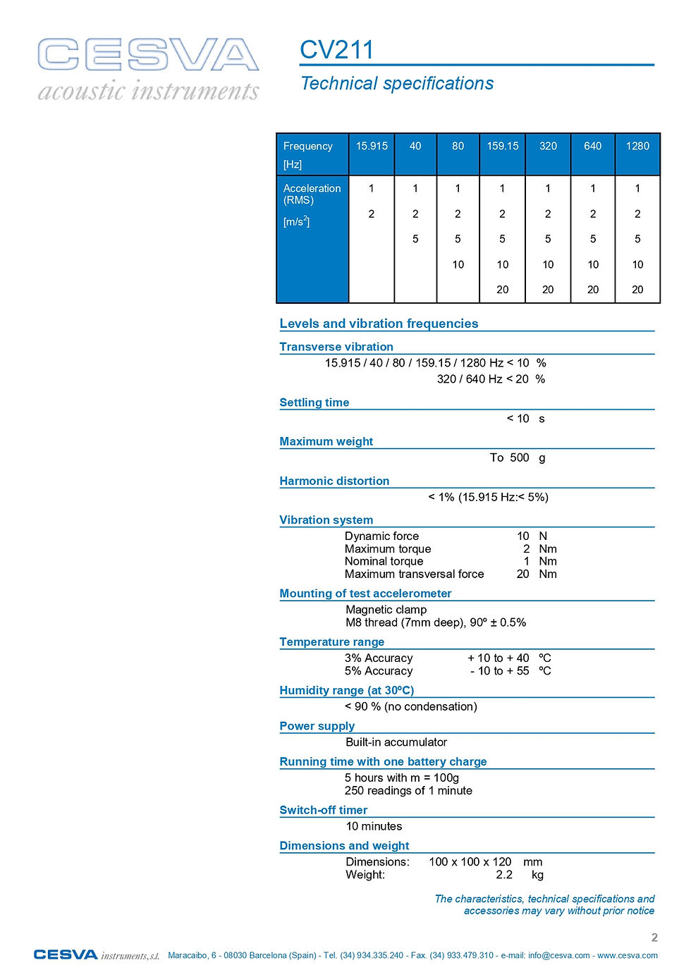 Thumbnail: CESVA CV211 Multi-frequency Vibration Calibrator Technical specifications