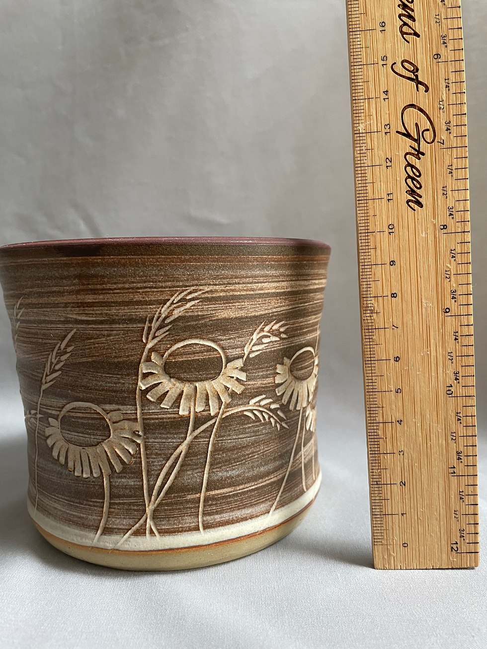 Thumbnail: Light Brown Seventies Stoneware Floral Planter
