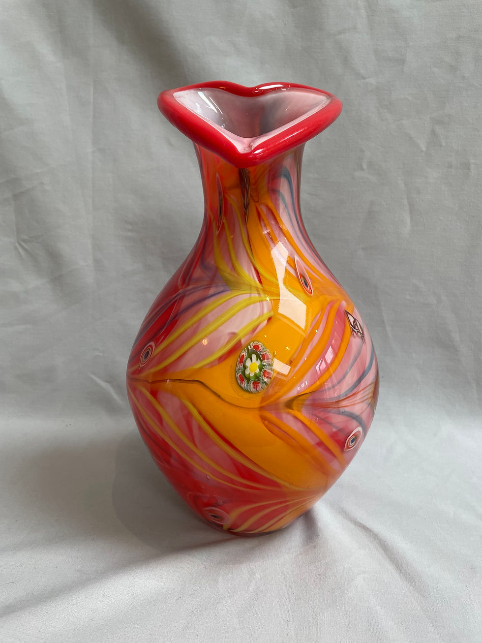 Thumbnail: Large Murano Red Millefiori Heart Vase