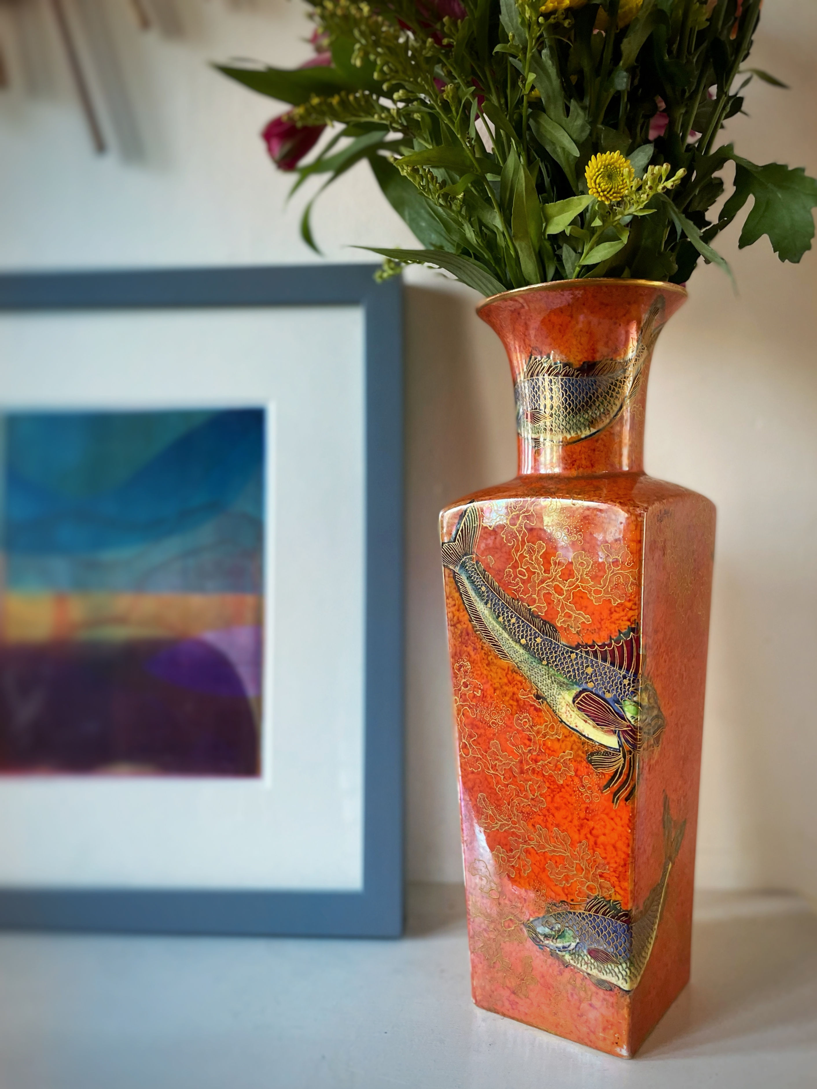 Orange Art Deco A.G. Harley Jones Wilton Ware Fish Vase