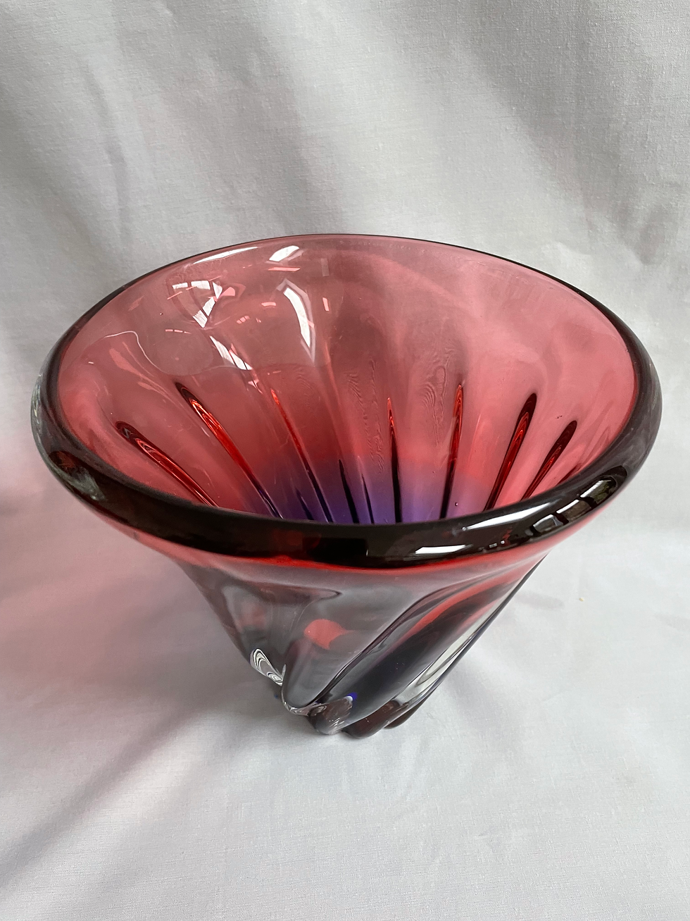 Thumbnail: Mid Century Murano Cranberry Twist Glass Vase