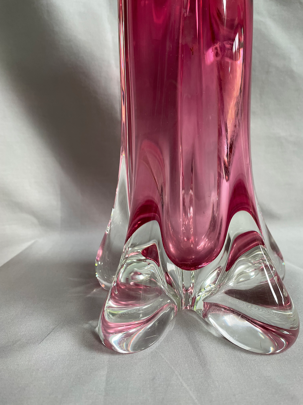 Thumbnail: Vintage Pink Lobed Art Glass Vase