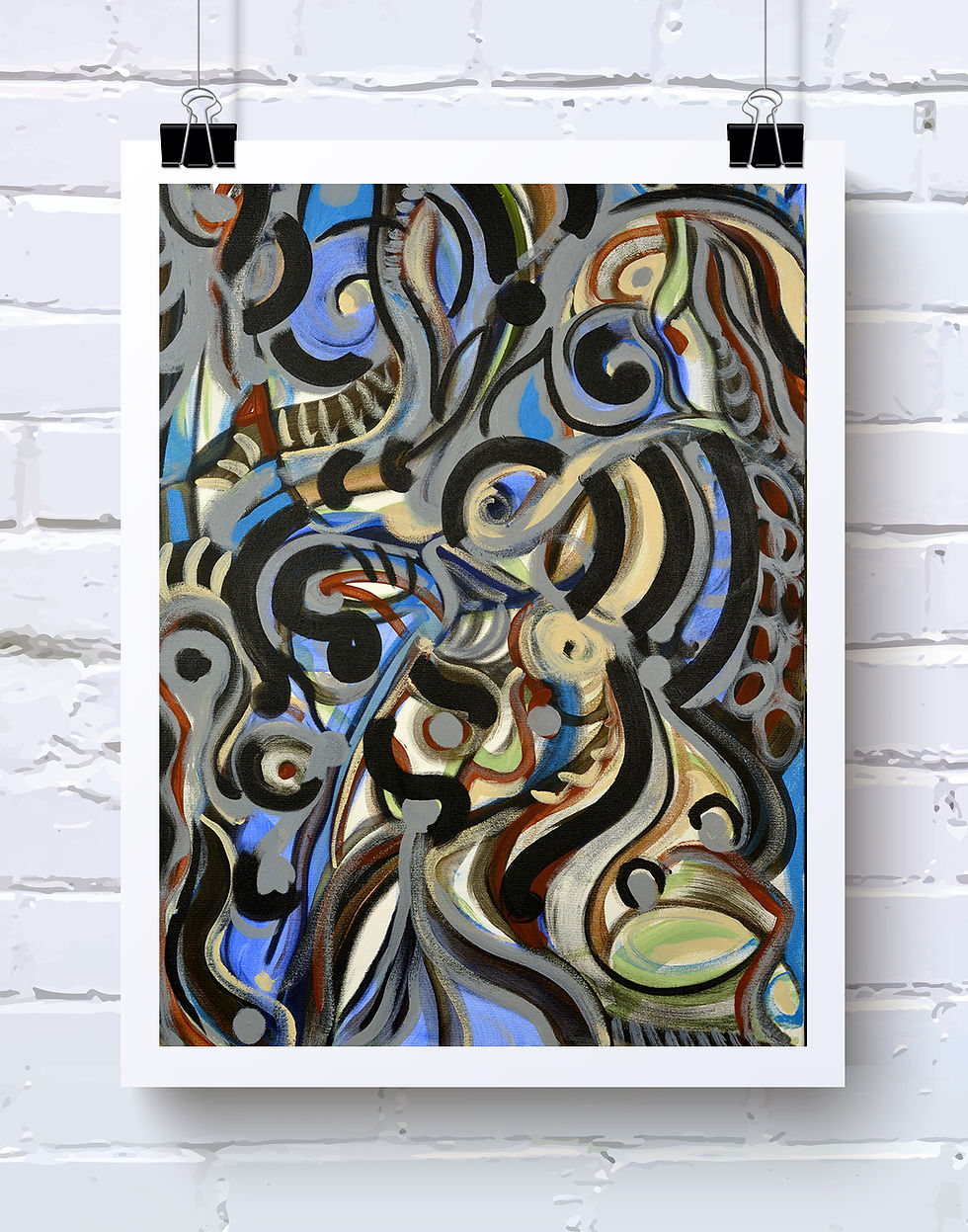 "With a Hop in the Step" fine art print of original canvas painting by Justin Potts; blue, black abstract