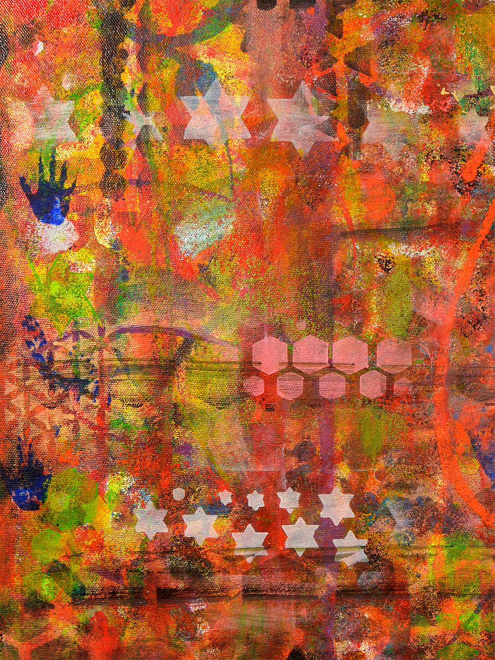 Detail photo of Searching for Solace abstract painting on canvas with geometric shapes.