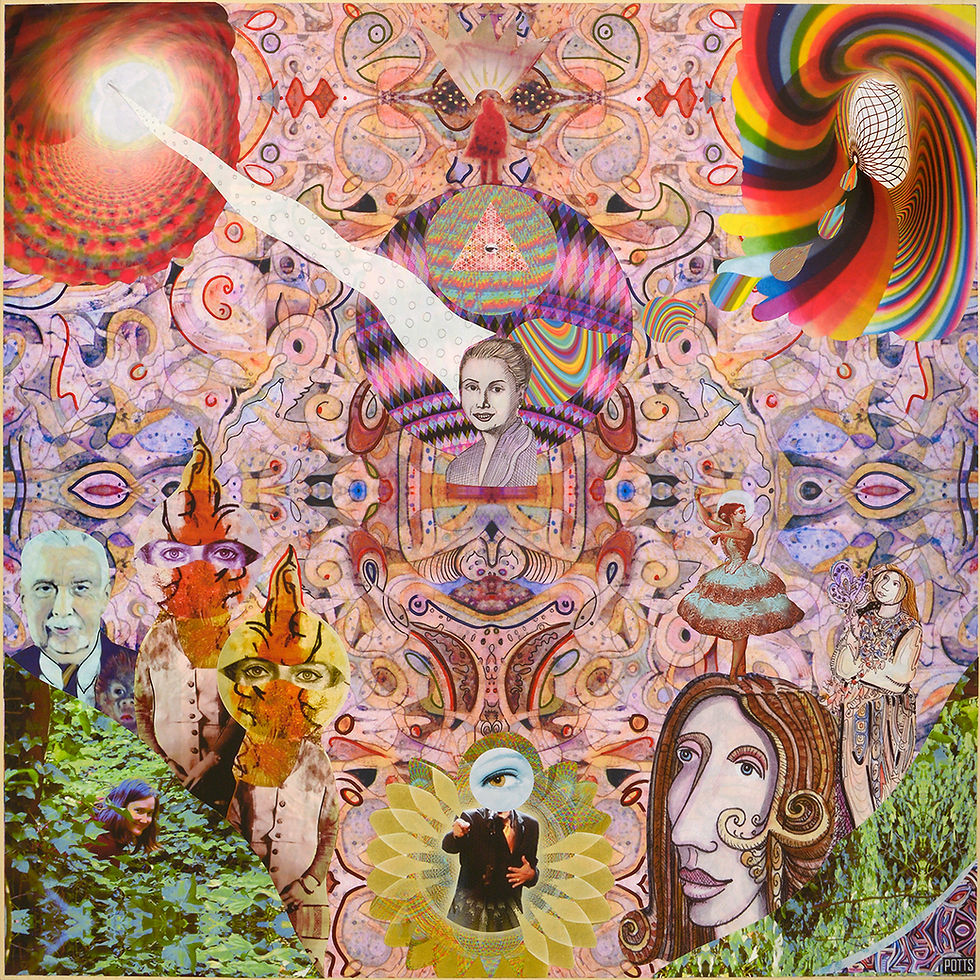 Thumbnail: "Distant Observer" art print of original mixed media collage by self-taught artist, Justin Potts