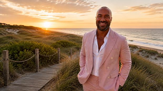 Niko-Helios beside a coastal boardwalk at sunset