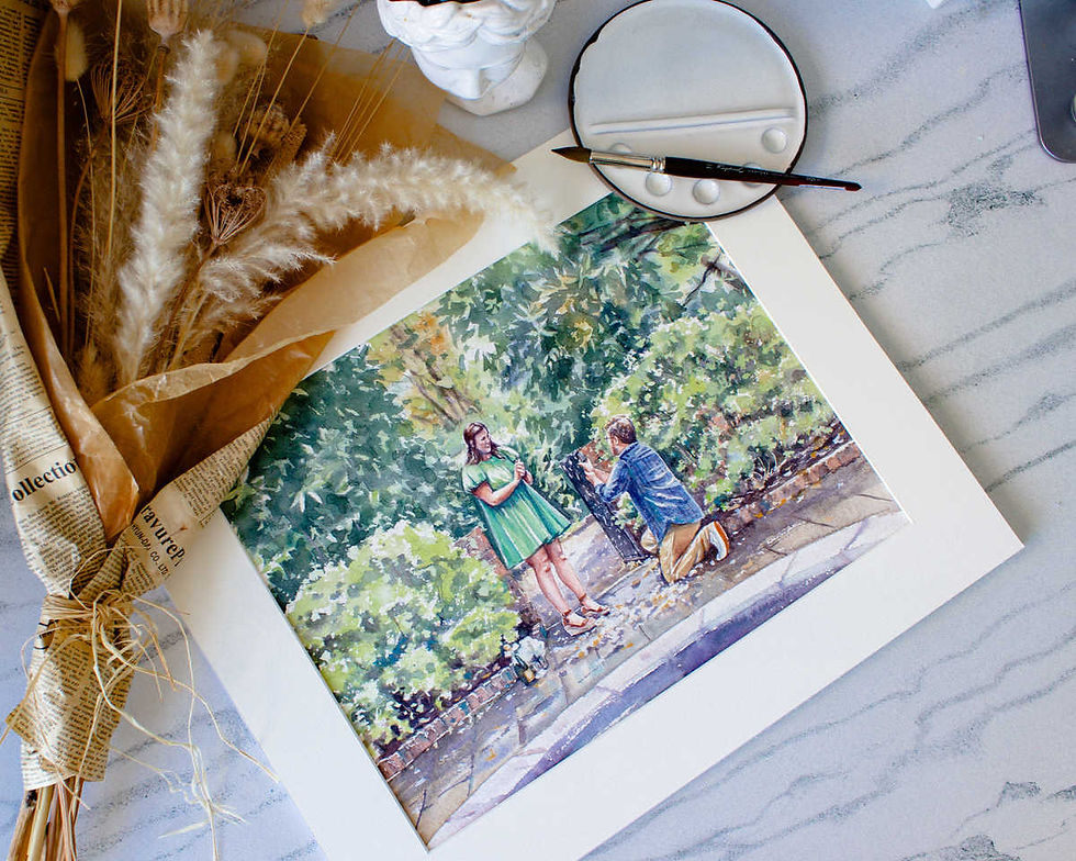 Thumbnail: Custom engagement watercolor portrait from photo horizontal