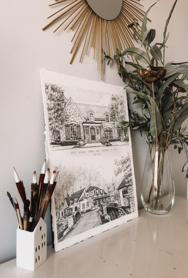 Thumbnail: pencil drawing house framed mockup