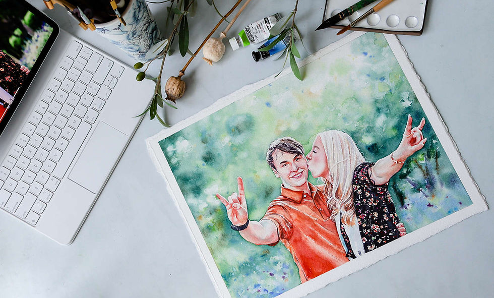 custom watercolor couples portrait from photo
