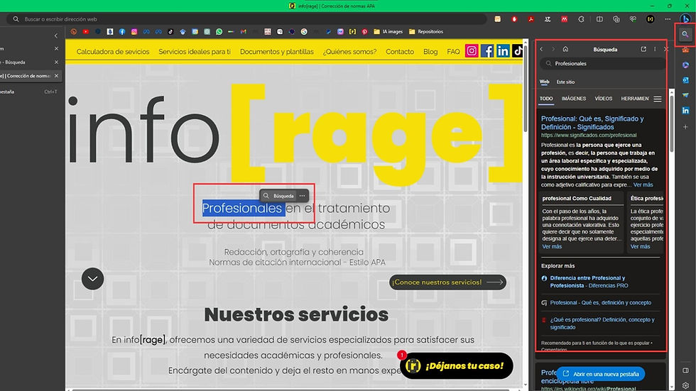 Búsqueda en barra lateral de Microsoft Edge