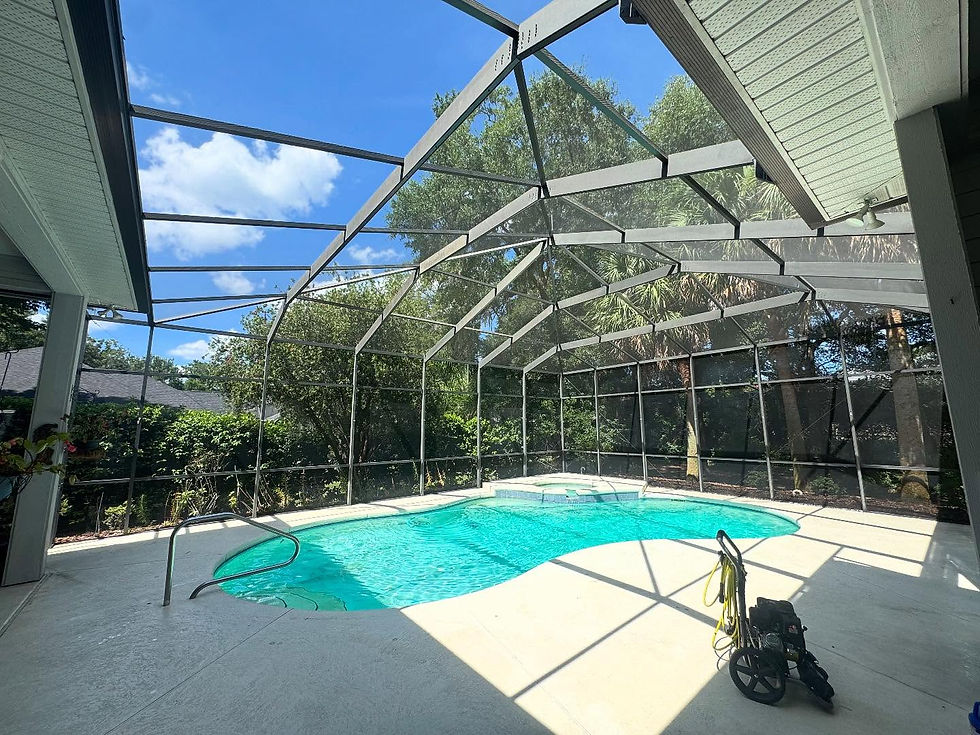 High angle view of a newly built wooden deck with outdoor furniture