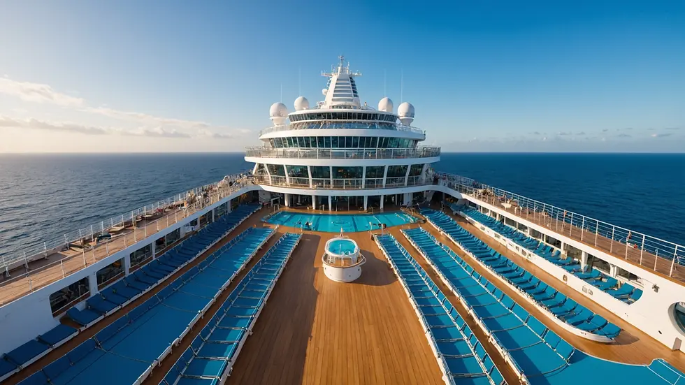 Wide angle view of a Royal Caribbean cruise ship deck