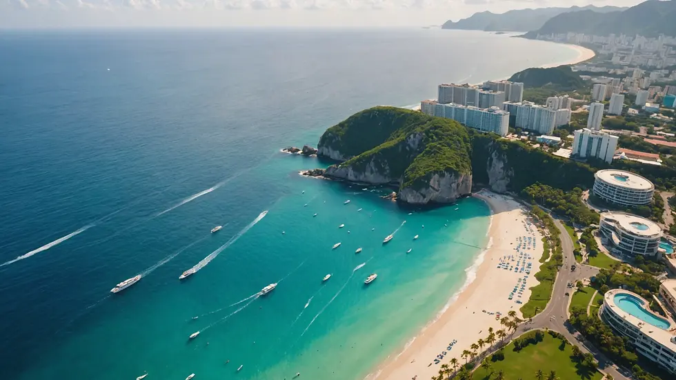 High angle view of a vibrant beach destination for cruise travelers